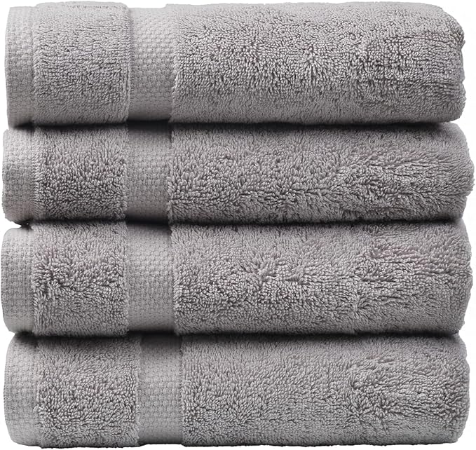 SOFE H&L | Olea Luxury Turkish Cotton Hand Towels Set of 4 Cool Gray | Premium, Soft, Durable, Absorbent | Hotel Quality Plush Towels and Thick Towel Sets