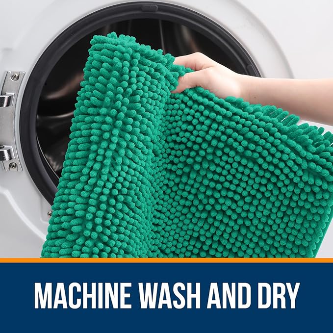 OLANLY Bathroom Rugs 24x16, Extra Soft Absorbent Chenille Bath Rugs, Rubber Backing Quick Dry, Machine Washable Bath Mats for Bathroom Floor, Tub and Shower, Home Decor Accessories, Emerald