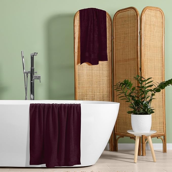 BELZZI Home Ultra Soft 4 Pack Oversized Bath Towel Set 27x54, Cotton Compact Bath Towels, Highly Absorbant Eco-Friendly Quickdry & Lightweight Towel, Ideal for Gym Travel Camp Pool - Burgundy