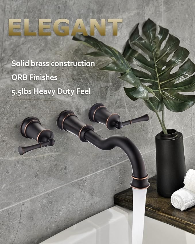 Roman Bathtub Faucet Wall Mount Widespread Tub Filler with Rough-in Valve 3 Holes 2 Lever Handle Elegant Classic Spout for Bathroom, ORB