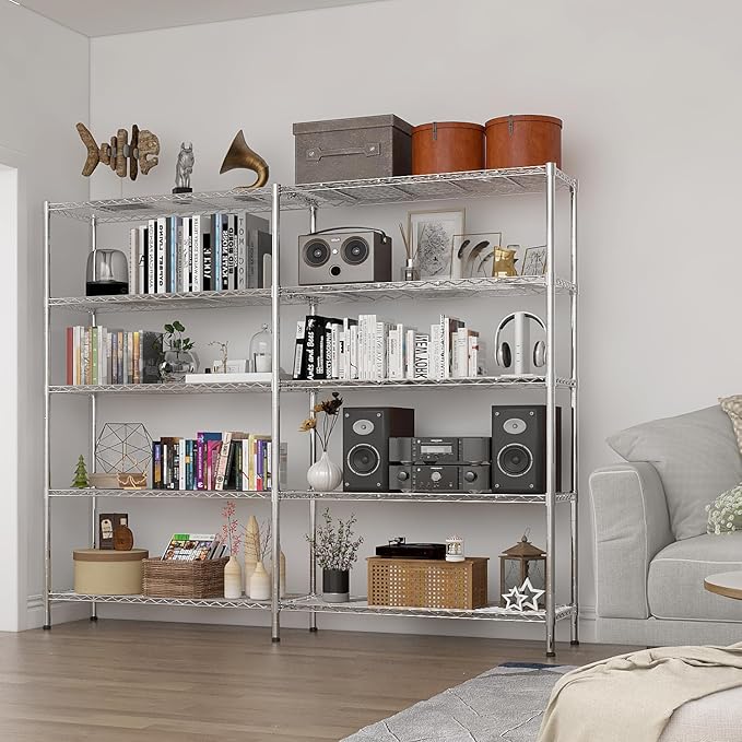 VINGLI 70" W Storage Shelves 1600LBS Heavy Duty Metal Shelving, Upgraded 5 Tier Garage Shelving Unit, Adjustable Wire Shelf for Storage Rack Commercial Pantry Shelf Organizer, 69.8"W × 15.8"D × 71"H