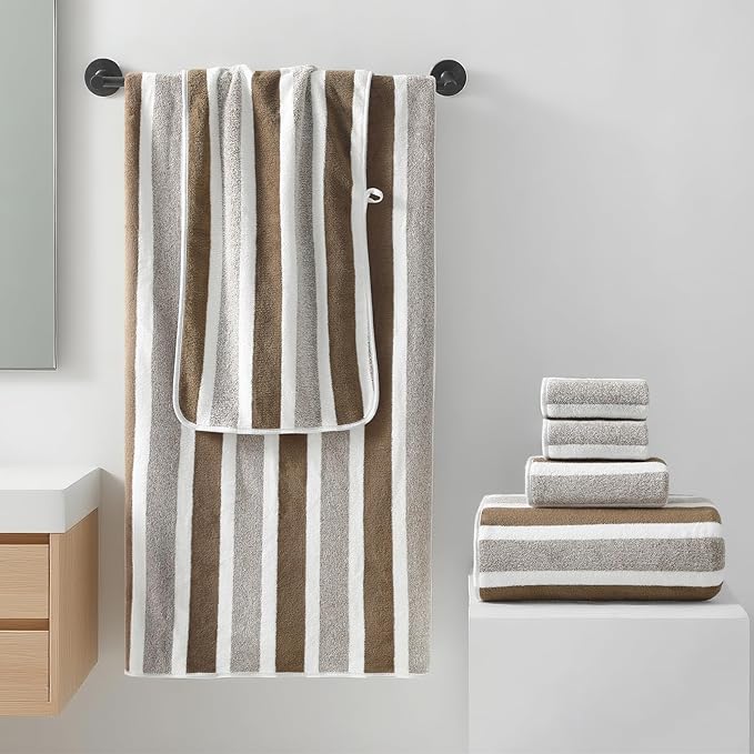 REDKISS Ultra Soft Bath Towel Sets 6-Piece 35"x70" | 100% Microfiber Highly Absorbent & Quick Dry | Brown Towels for Bathroom, Spa, Gym | 2 Bath Sheets, 2 Hand, 2 Washcloths
