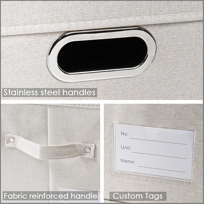 PRANDOM Large Collapsible Storage Bin with Lid [1-Pack] Fabric Foldable Storage Box Organizer Container Basket Cube with Cover for Home Bedroom Closet Office Beige (17.3x11.8x11.8)