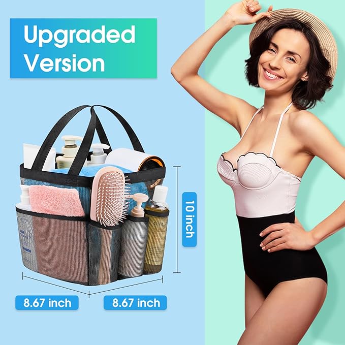 Attmu Mesh Shower Caddy Portable for College Dorm Room Essentials with 8 Pockets, Hanging Shower Caddy Dorm Basket, Quick Dry Shower Bag for Bathroom