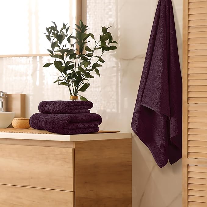 Belizzi Home Ultra Soft 3 Pack Cotton Towel Set, Contains a Bath Towel 28x55 inch, a Hand Towel 16x24 inch & a Wash Coth 12x12 inch, Ideal Everyday use, Compact & Lightweight - Burgundy