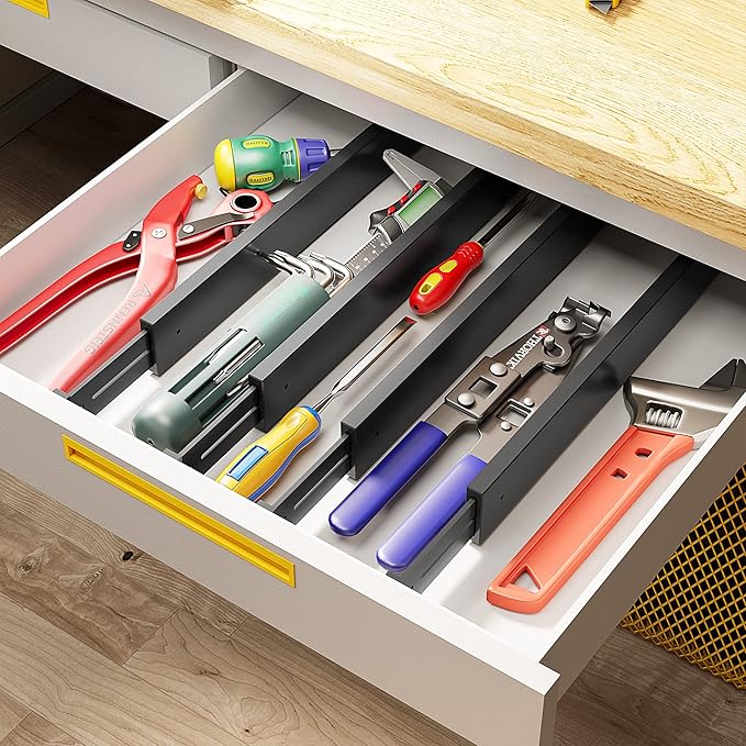 BAMEOS Drawer Dividers Bamboo Separators Organization Expandable Organizers for Kitchen Bedroom Bathroom Dresser Office 4-pack