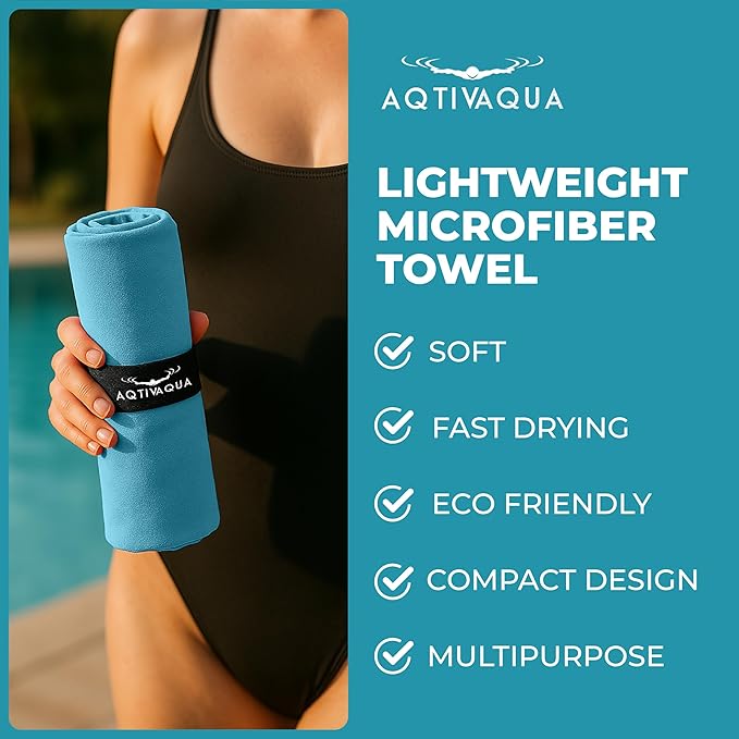AqtivAqua Quick Dry Towel - Lightweight Microfiber Travel Towel w/Bag - Fast Drying Towel Set for Camping, Beach, Pool, Gym, Backpacking, Sports, Yoga & Swim Use, Hiking (Blue, M:24"x40")