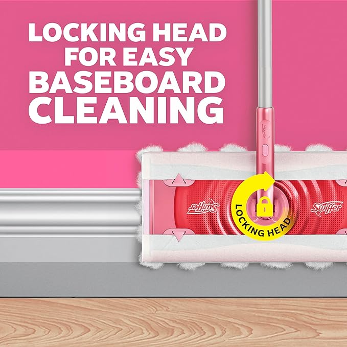 Swiffer Sweep and Mop Deluxe, Limited Edition Pink Wicked: for Good, 2-in-1 Floor Mopping and Sweeping Kit, 1 Sweeper Device, 5 Heavy Duty Dry Sweeping Cloths, 3 Heavy Duty Wet Mopping Cloths