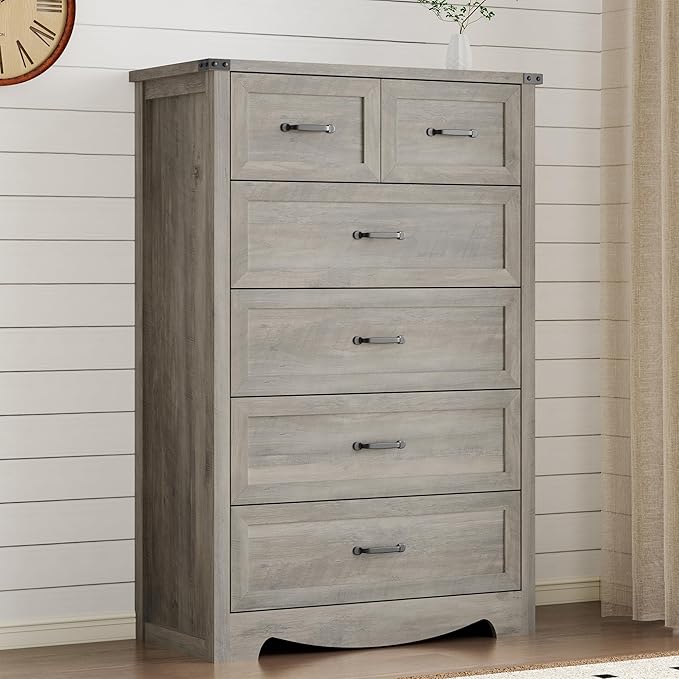 Tall 6-Drawer Dresser for Bedroom, Modern Wooden Chest of Drawers with Metal Handles, Anti-Tipping Design, Sturdy and Stable Storage Organizer for Living Room, Entryway, Home Office