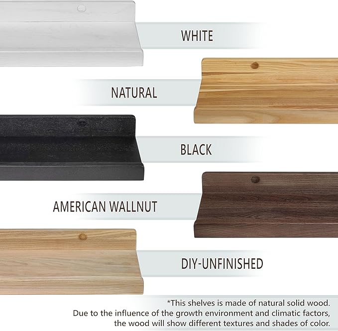 Handcrafted, Floating Shelves for Wall 5 inch, Waterproof, Wall Storage Shelves with Lip, Display Picture Ledge Shelf for Living Room Photo Frame, Natural Wood Hanging Book Shelves (Natural, Set 4)