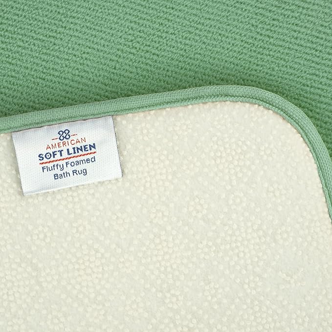 American Soft Linen 21x32 Fluffy Foamed Slip Reducer Bath Rug, Machine Washable Area Bath Mat Rugs for Bathroom, Sage Green