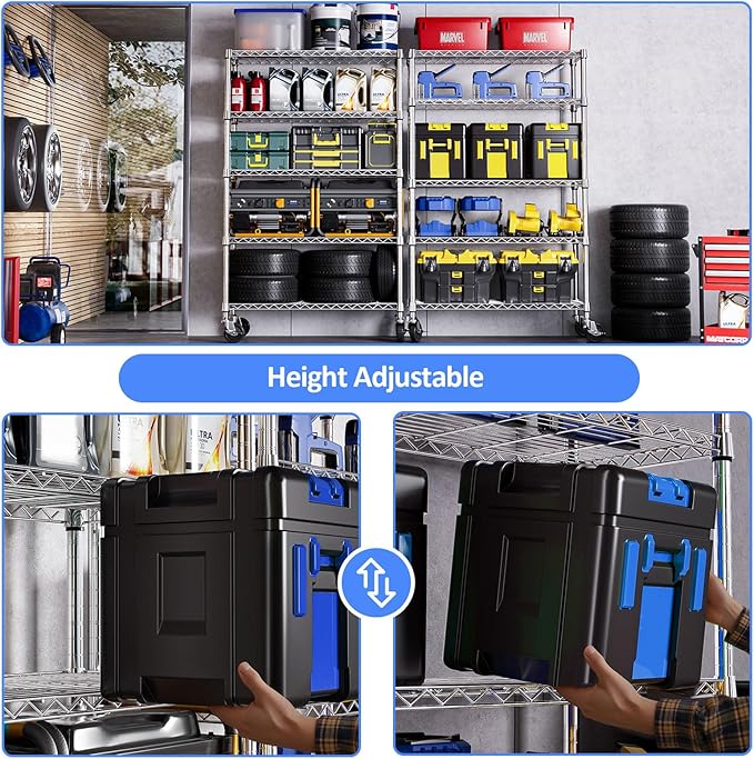 IZEUK 5-Tier Storage Shelving Unit with Wheels, Adjustable Heavy Duty Steel Wire Rack Organizer (Chrome, 17.7" D x 47.2" W x 76.7" H, 1750 lbs Capacity) for Garage, Kitchen, Pantry, Laundry