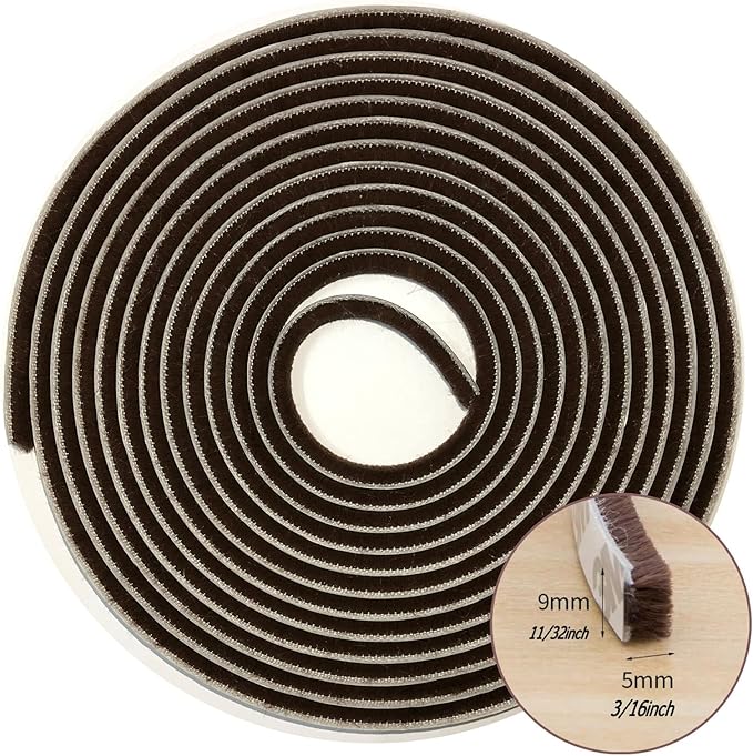Weather Stripping Brush for Sliding Windows/Doors Frame Side,Pile Self Adhesive Weatherstrip Seal Strip Sealer Draft Stoppers (16.5ft x11/32 x 3/16 Brush inch, Brown)