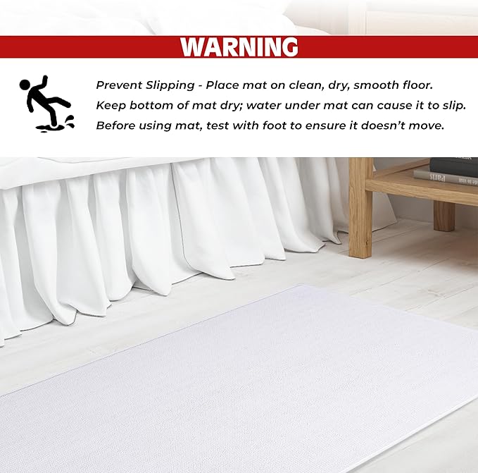 Cotton Paradise 100% Cotton Non Slip Bath Mats for Bathroom, 17x24 inch Soft Absorbent Quick Dry Machine Washable Floor Bath Mat, White