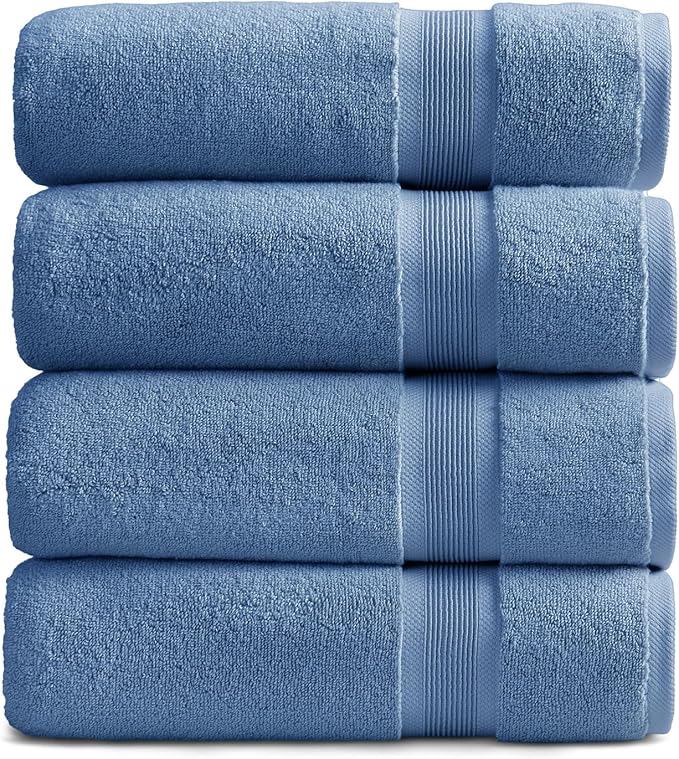 Springtree Home Luxury Bamboo Rayon Bath Towel Set of 4 | 35% Bamboo Rayon - 65% Cotton | Absorbent Quick-Dry Towels for Bathroom | Oeko-TEX Standard 100 Cotton | Mediterranean Blue