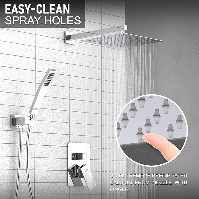 KOJOX Shower System with High Pressure 12 Inch Rainfall Shower Head, Handheld Shower head and Shower Faucet Trim, Rain Mixer Shower Set Wall Mounted Chrome（Valve Include）
