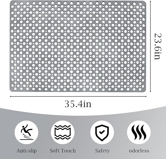 Non Slip Large Shower Mat 35.4"*23.6", TPE Bath Mats for Inside Outside Shower,Extra Large Bathtub Mat with Suction Cups and Big Drain Holes