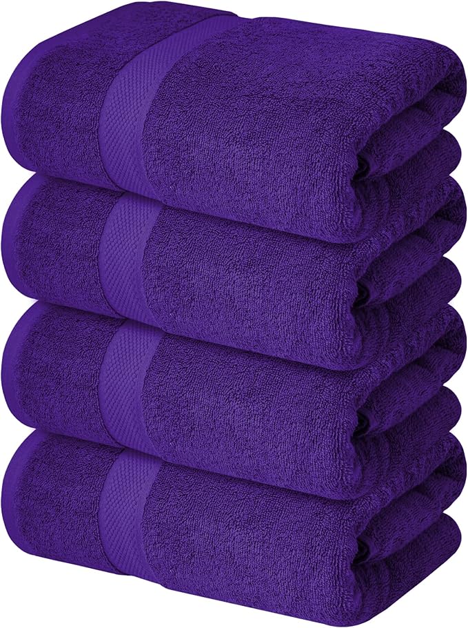 Infinitee Xclusives Luxury 100% Ring-Spun Cotton Bath Towels Set of 4 (27x54 inches) – Soft, Absorbent & Quick-Drying Towels for Bathroom, Gym, Spa & Hotel Use (Profound Purple, Bath Towels)