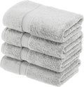 Superior Egyptian Cotton Pile Hand Towel Set of 4, Ultra Soft Luxury Towels, Thick Plush Essentials, Absorbent Heavyweight, Guest Bath, Hotel, Spa, Home Bathroom, Shower Basics, Silver