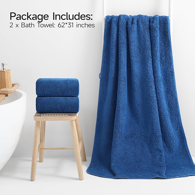 REDKISS 2 Piece Luxury Bath Towel Set - 31x62 inch Oversized Thick Bath Sheets, 100% Cotton, 900 GSM, Super Soft, Highly Absorbent, Quick Dry Large Shower Towels for Bathroom, Pool, Gym, Spa, Navy