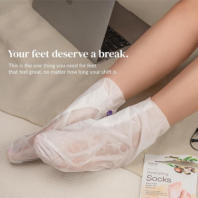 Epielle Hydrating Foot Mask 6 Pairs, Relieve and Soften with Shea Butter & Jojoba Oil, Deep Moisturizing Socks for Dry, Cracked Feet, Self Care Gifts for Women, Spa Kit, Stocking Stuffers