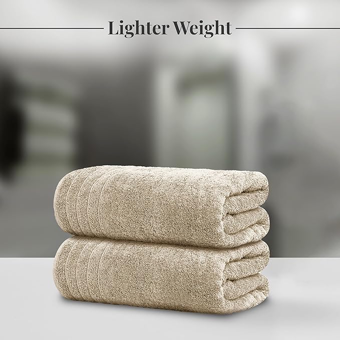 Tens Towels Pack of 4 Extra Large Bath Towels 30 x 60 Inches, 100% Cotton, Larger & Lighter Weight, Quicker to Dry, Super Soft and Absorbent, Perfect for Bathroom, Beige