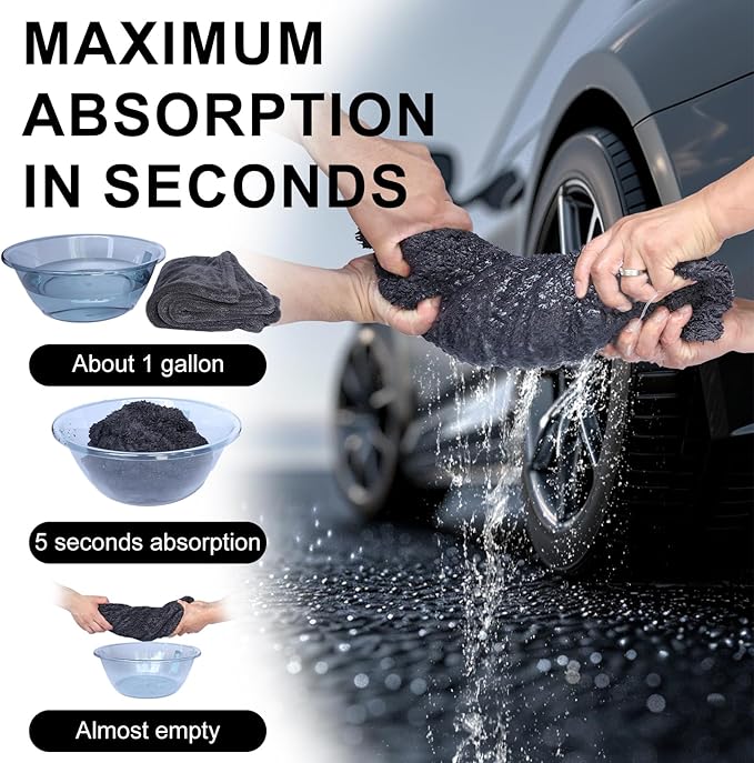 2 Pack XL Car Drying Towel – 1300GSM Ultra Absorbent Microfiber, 24"x36" Large Size, Twisted Loop, Lint-Free & Streak-Free for Auto Detailing, Car, SUV, Truck (Gray-Gray)