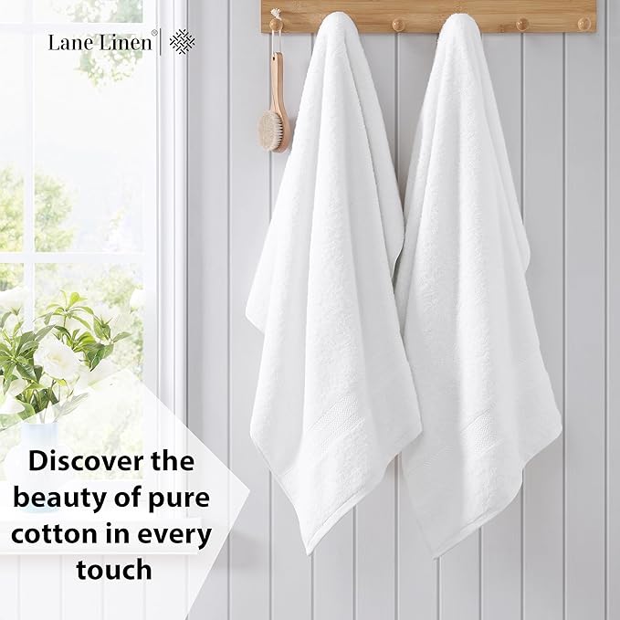 LANE LINEN 100% Ring Spun Cotton Bath Sheets - 2 Pack (35"x66") - Fade Resistant, Quick Dry & Highly Absorbent - Extra Large Bath Towels, Premium Hotel Quality Luxury Towel Sets - White Bath Towels