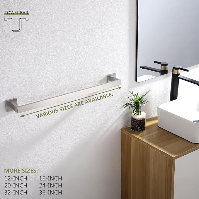 KOKOSIRI 20-Inch Single Towel Bar, Bathroom Kitchen Towel Holder, Wall Mounted T-304 Stainless Steel Towel Rack 2 Pack, Brushed Nickel, B4003BR-L20-P2