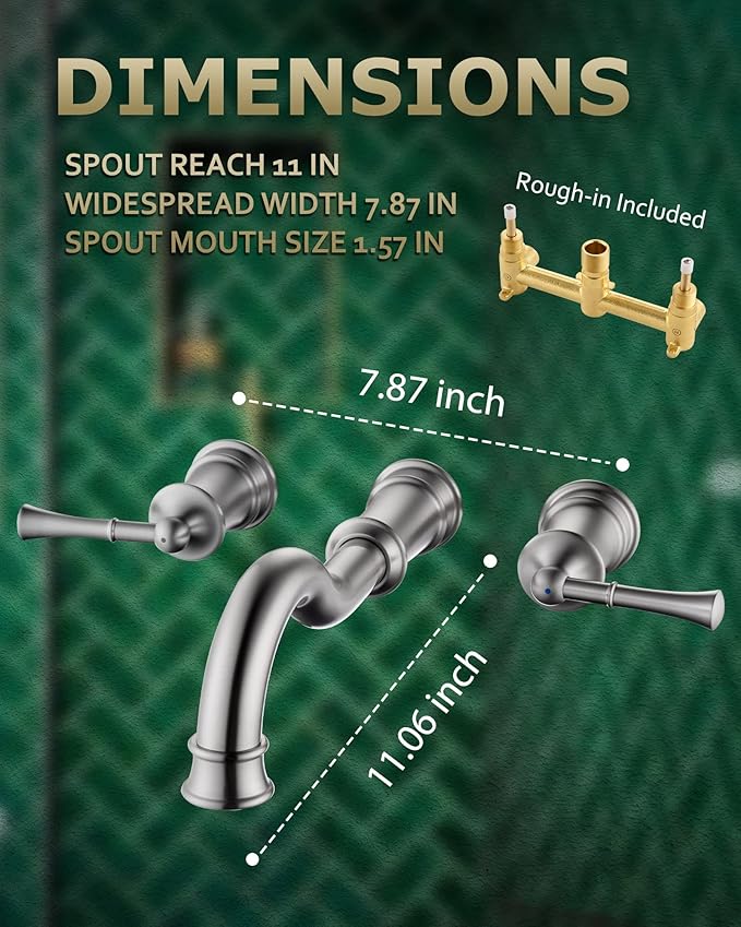 Roman Bathtub Faucet Wall Mount Widespread Tub Filler with Rough-in Valve 3 Holes 2 Lever Handle Elegant Classic Spout for Bathroom, Brushed Niickel