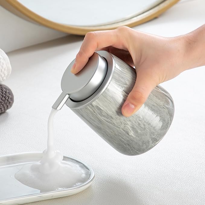 Enra Ceramic Foaming Soap Dispenser,12 oz GrayHand Foam Soap Dispenser for Bathroom Kitchen with Easy-to-Press Pump(Gray Foam Type)