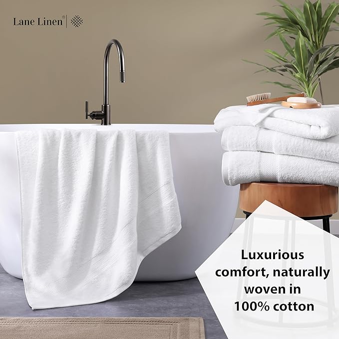 LANE LINEN Set of 4 Bath Towel (28"x54") - 100% Ring Spun Cotton - Turkish Cotton Towels for Bathroom - Quick Drying, Highly Soft & Absorbent Shower Towel Set - Hotel & Spa Quality - White Towel Set