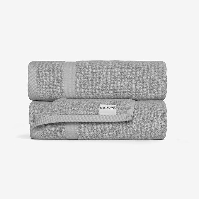 SALBAKOS 100% Turkish Cotton Bath Mat Set 2-Piece - 20x34 inch, Premium Quality Hotel & Spa Collection, Soft, Absorbent, Long Lasting, Durable Bathroom Rugs | Made in Turkey (Silver, 2 Bath Mats)