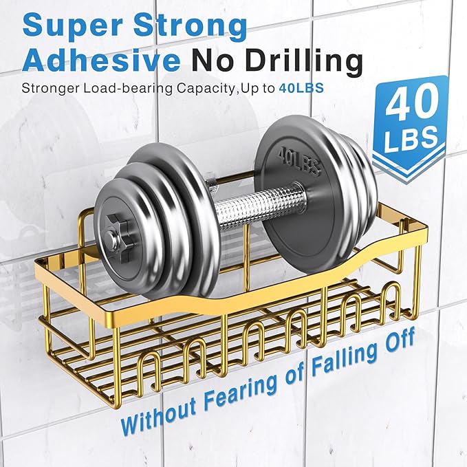 EUDELE Shower Caddy 2 Pack, Adhesive Organizer for Bathroom Storage, Home Decor & Kitchen, No Drilling, Rustproof Stainless Steel Shelf, Bathroom Decor Sets