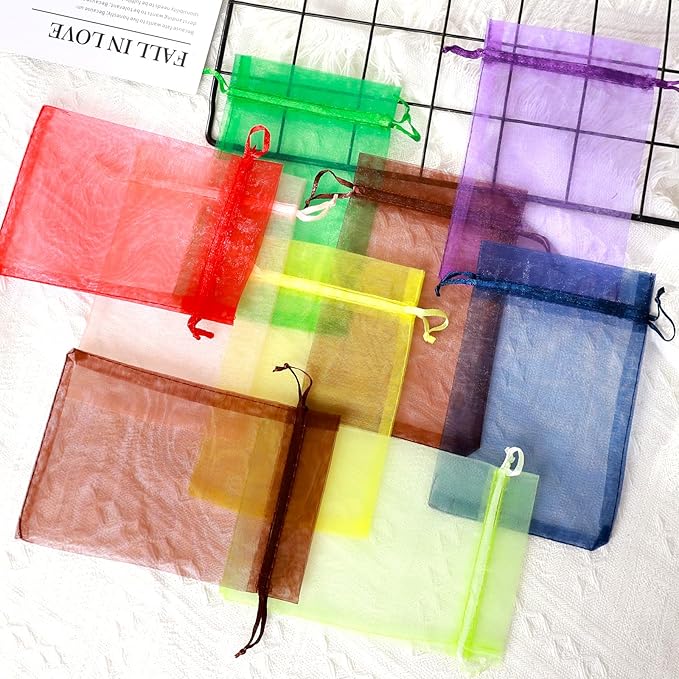 100PCS 4X4.72" Mixed Color Satin Drawstring Organza Pouch Gift Bags for Wedding, Party, Jewelry, Christmas, Festival, Bathroom Soaps, Makeup