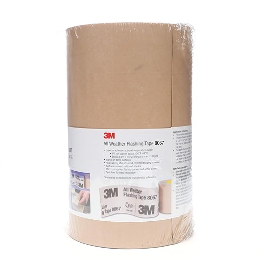 3M All Weather Flashing Tape 8067, 9 in x 75 ft, 1 Roll, Adhesive Backed Split Liner, Prevents Moisture Intrusion, Waterproof Flashing Seals Doors, Windows, Openings in Wood Frame Construction