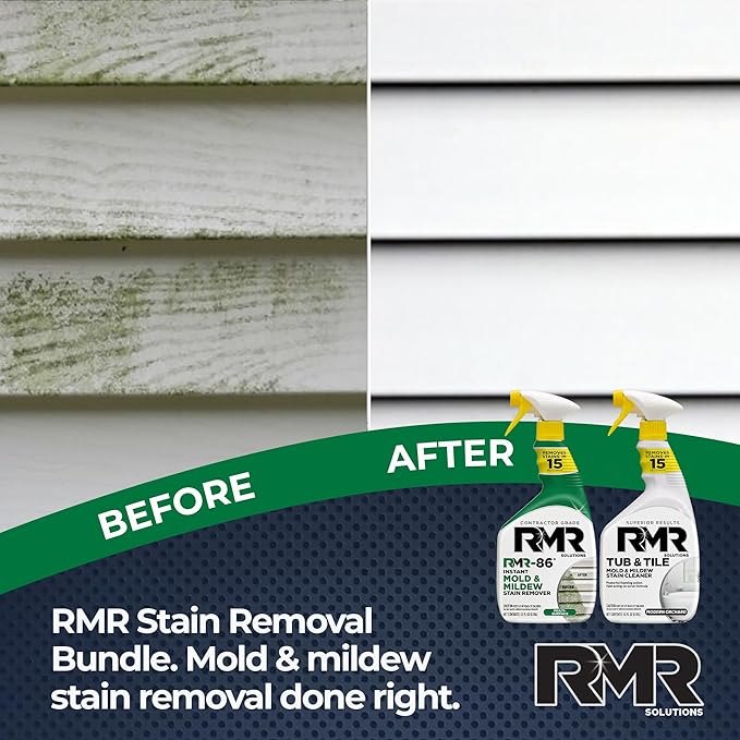 RMR Mold Stain Eraser Max Pack – No-Scrub Tub & Tile Cleaner + Instant Mold & Mildew Stain Remover Spray, Indoor/Outdoor Bathroom, Shower, Siding, & Deck Cleaning Kit, 2–32 Oz Bottles