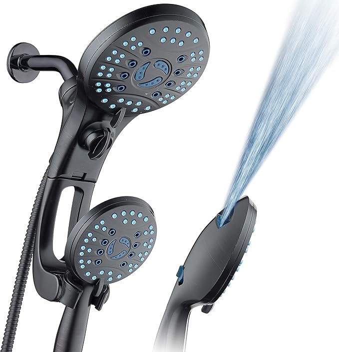 Hotel Spa AquaCare As-Seen-On-TV High Pressure Handheld/Rain 50-mode 3-way Shower Head Combo with Adjustable Arm - Anti-clog Nozzles, Tub & Pet Power Wash, 6 ft. Hose, Rubbed Bronze Finish