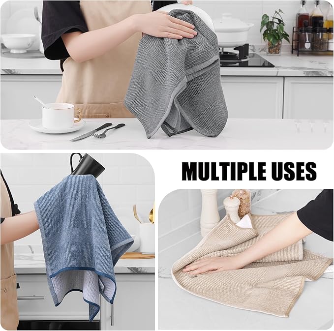 Homaxy Premium Kitchen Towels(18”x 28”, 8 Pack), Large Cotton Kitchen Hand Towels, Flat and Terry Dish Towels, 380 GSM Highly Absorbent Tea Towel Set with Hanging Loop, Mixed Color