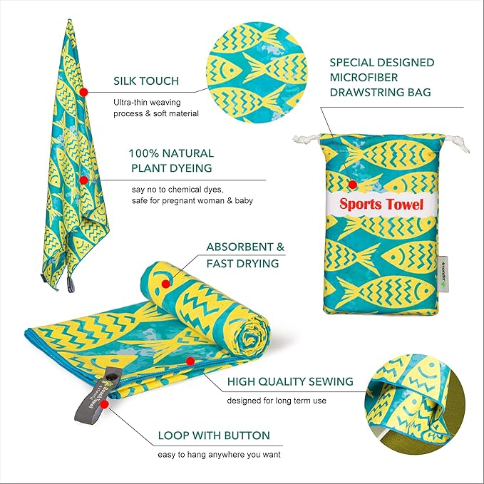 4Monster Microfiber Beach Towel Quick Dry,Super Absorbent Lightweight Travel Towel for Swimmers, Sand Free Camping Towel, Beach Towels for Pool,Swim,Water Sports,Yoga