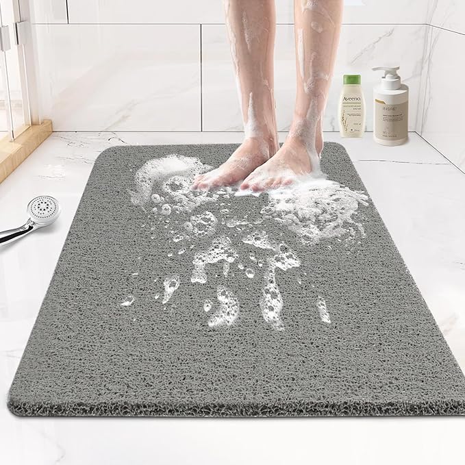 Joyhalo Bathtub Mat Non Slip, Bath Mat for Tub, Shower Mats for Inside Shower, 17x24 Inch, PVC Loofah Bathroom Mats for Wet Areas, Quick Drying, Grey