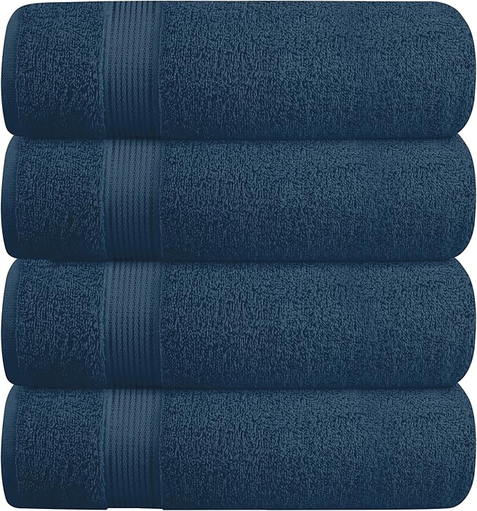 BELZZI Home Ultra Soft 4 Pack Oversized Bath Towel Set 27x54, Cotton Compact Bath Towels, Highly Absorbant Eco-Friendly Quickdry & Lightweight Towel, Ideal for Gym Travel Camp Pool - Mineral Blue