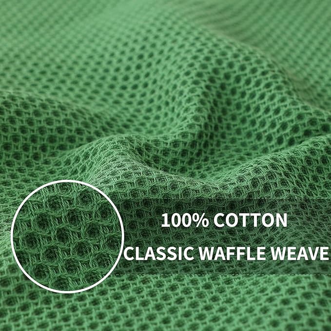 Homaxy 100% Cotton Waffle Weave Kitchen Dish Towels, Ultra Soft Absorbent Quick Drying Cleaning Towel, 13 x 28 Inches, 12-Pack, Grass Green