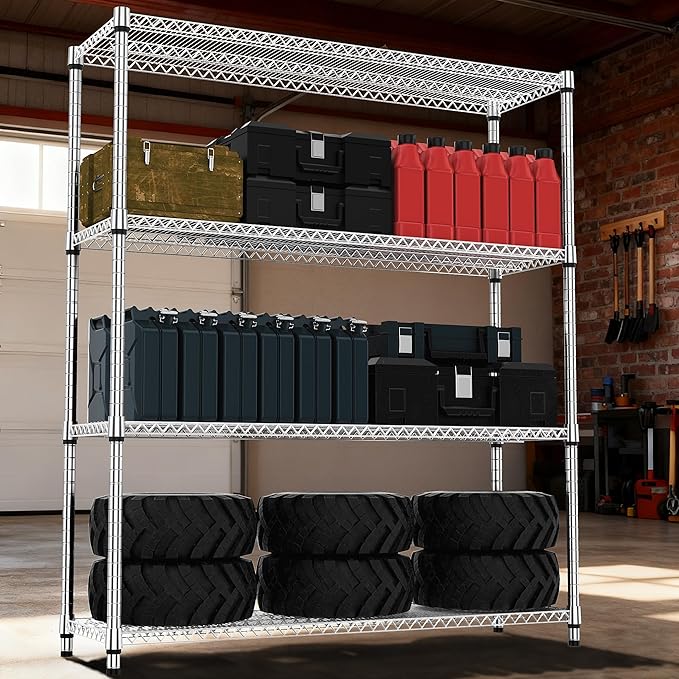 4 Tiers Shelf 2640 lbs Steel Storage Shelving Utility Shelving Unit Steel Organizer Wire Rack for Home,Kitchen,Office,Garage Chrome 17.7" D x 47.2" W x 70.3" H