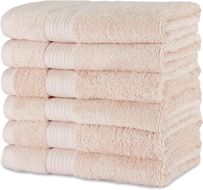 Amazon Basics Fade-Resistant 100% Cotton Hand Towel, 6 Pack, 16"x26", Blush Pink