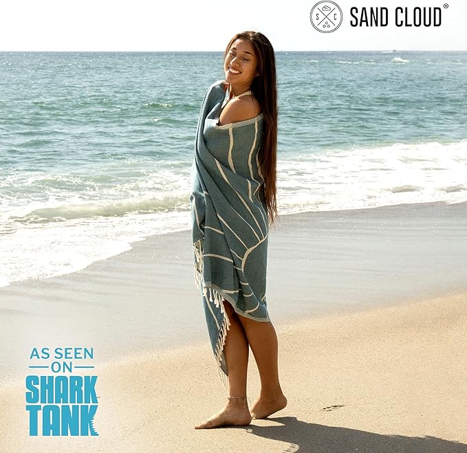Sand Cloud Turkish Beach Towel - 100% Organic Cotton Turkish Bath Towels - Ultra Soft, Sand Free & Quick Dry Towel for Beach, Pool, or Picnic - As Seen on Shark Tank - Boho Sundown