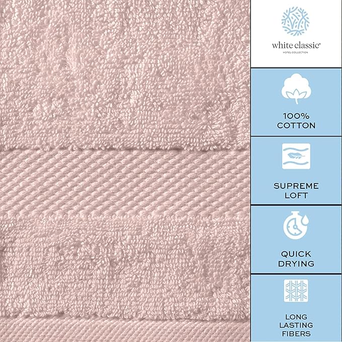 White Classic Luxury Pink Hand Towels - Soft 100% Turkish Cotton | Highly Absorbent Hotel spa Bathroom Towel Collection | 16x30 Inch | Set of 6