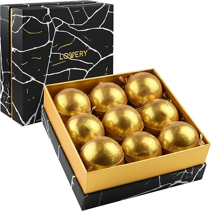 Christmas Gifts, 24K Gold Bath Bombs Set, Deluxe Marble Bath Bomb Gift Set, 9 Bath Bombs for Women & Men, Perfect for Bubble & Spa Bath, Natural Scents, Vanilla Coconut, Lavender, Jasmine & More
