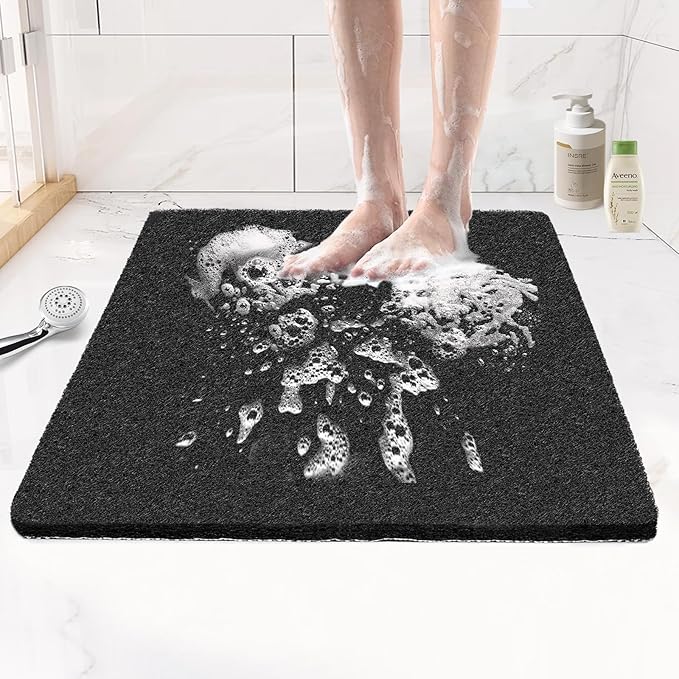Joyhalo Shower Mats for Showers Anti Slip for Elderly, 24'' x 24'' Non Slip Bath Mat for Inside Shower, Bath Tub Mats for Bathroom Non Slip for Shower, PVC Loofah Bathroom Mats, Black