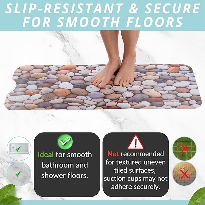 ENKOSI Bath Mat – Large 40 x 16 Inch Non-Slip Bathtub Mat with Suction Cups & Drain Holes – Extra Long Bathroom Shower Mat for Tub with Pebble Design (40x16 Pebble Stone)